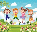 Colorful Cartoon Of Happy Children Jumping Stock Illustration ...