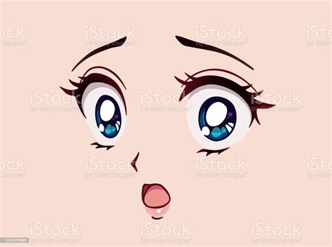 Scared Anime Face Manga Style Big Blue Eyes Little Nose And Kawaii