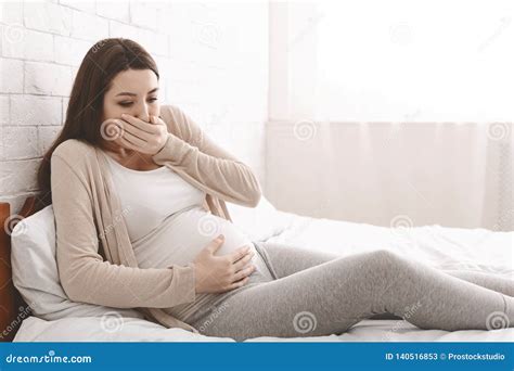 Pregnant Woman Suffering From Morning Nausea In Bed Stock Image Image Of Female Sick 140516853