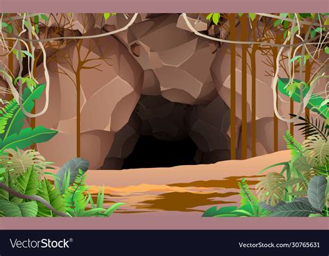 Landscape Cave In Jungle Royalty Free Vector Image