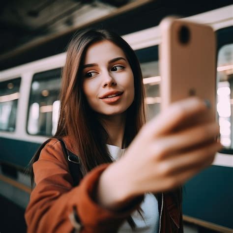 Premium Photo City Woman Taking A Public Selfie