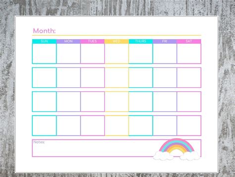 Kid Calendar | Girls Calendar | Kid Planner- Printable | Rainbow Calendar | Colorful Calendar ...