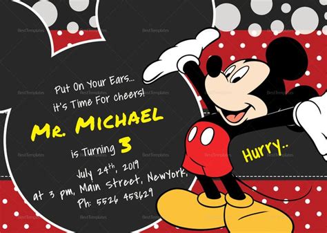 delightful mickey mouse birthday invitation card template