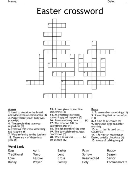 Easter Crossword Puzzle Printable