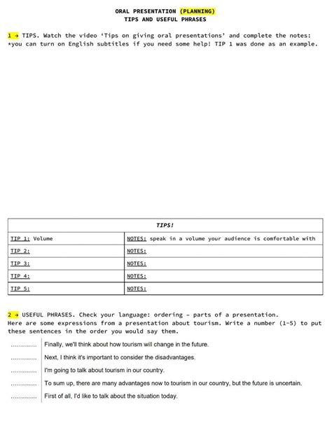 Oral Presentation Planning Worksheet Live Worksheets