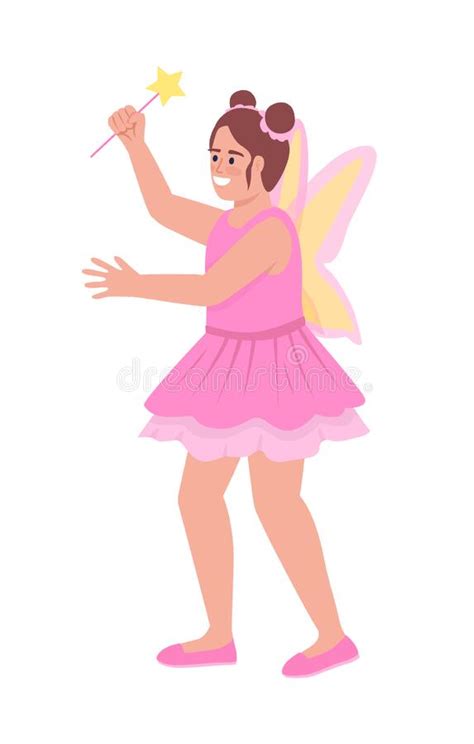 Cute Girl In Fairy Dress Semi Flat Color Vector Character Stock Vector