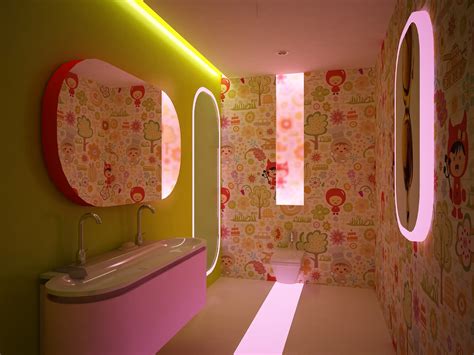 Kids bathroom with white fixtures and green accessories. Lovely Bathroom Ideas For Your Kids