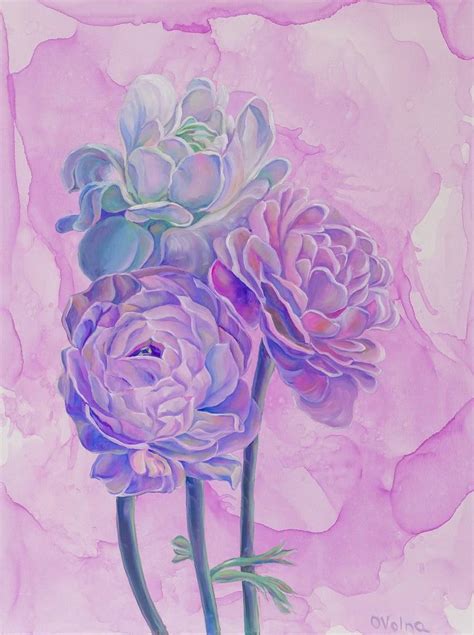 Lilac Ranunculus Painting By Olga Volna Saatchi Art