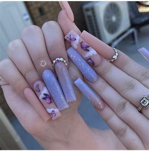 Purple Nails With Butterflys Manicura De Uñas Uñas Acrílicas