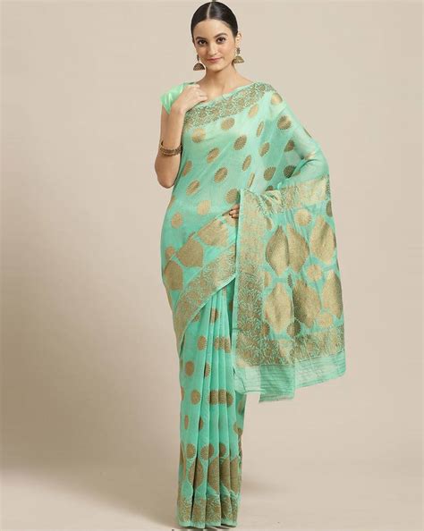 Sareemall Sea Green Festive Silk Blend Woven Saree With Unstitched Blouse Sareemall 3739624