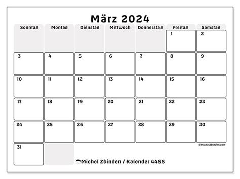 Kalender März 2024 44ss Michel Zbinden Be