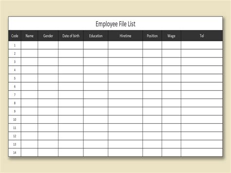 Excel Of Employee File Listxlsx Wps Free Templates