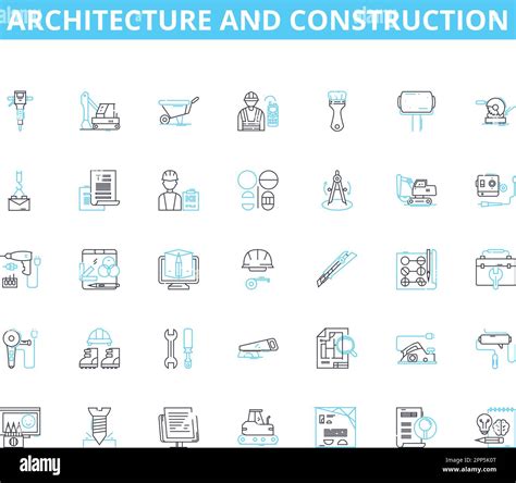 Architecture And Construction Linear Icons Set Blueprint Foundation