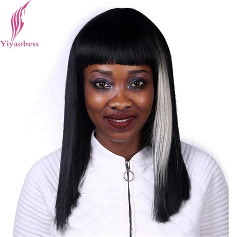 Yiyaobess 45cm Long Straight Wig With Bangs Heat Resistant Synthetic