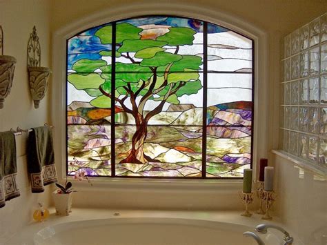 They are easy to apply to any smooth glass surface. "Austin Oak" bathroom stained glass window - Contemporary ...