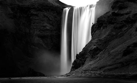 Waterfalls Grayscale Photo Waterfall Monochrome Nature Hd Wallpaper