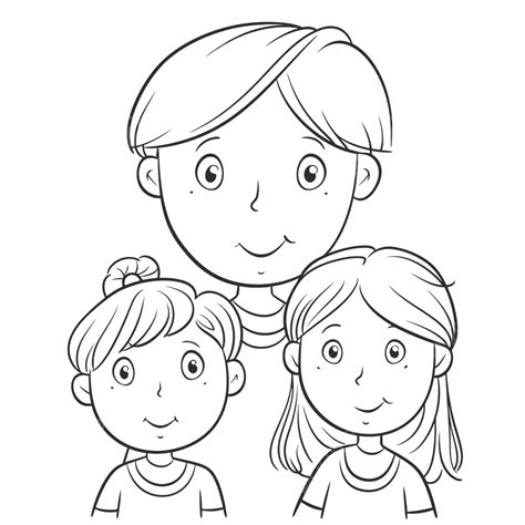Gambar Ayah Dan Dua Anak Perempuan Mewarnai Halaman Gambar Sketsa Garis