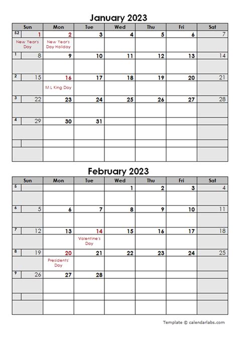 2023 2 Months Calendar Template Free Printable Templates