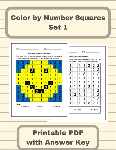 Color By Number Squares Worksheets Secret Picture Reveal For