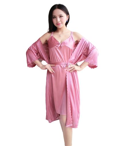 New 2 Two Piece Summer Nightdress Women Satin Robe Sets Sexy Lace Nightgowns Womens Robe Sets