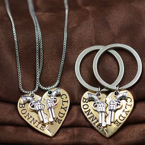 Bonnie Clyde Partner In Crime Friendship Necklace Or Key Chain Set