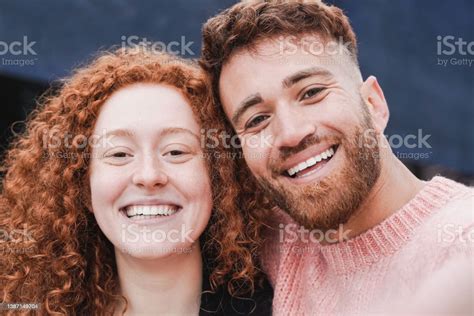 Happy Redhead Brothers Having Fun Doing Selfie Outdoor Focus On Girl