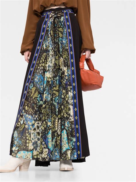 Etro Floral Print Pleated Silk Skirt Farfetch
