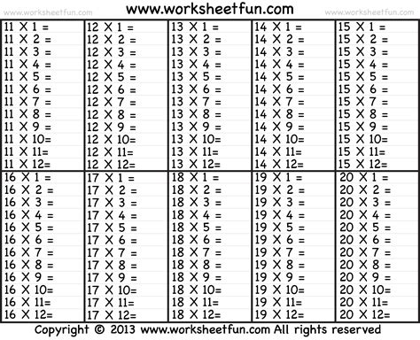 7 Images Multiplication Table 11 20 Printable And Description Alqu Blog