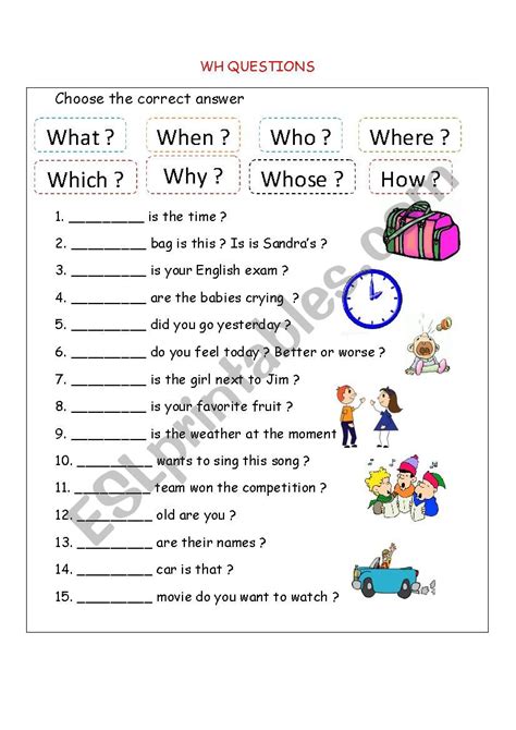 Chart Question Words Practice Worksheet Free Esl