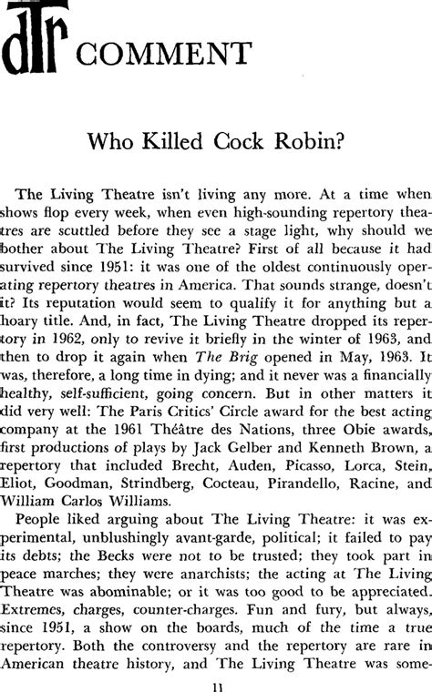 Who Killed Cock Robin Tulane Drama Review Cambridge Core