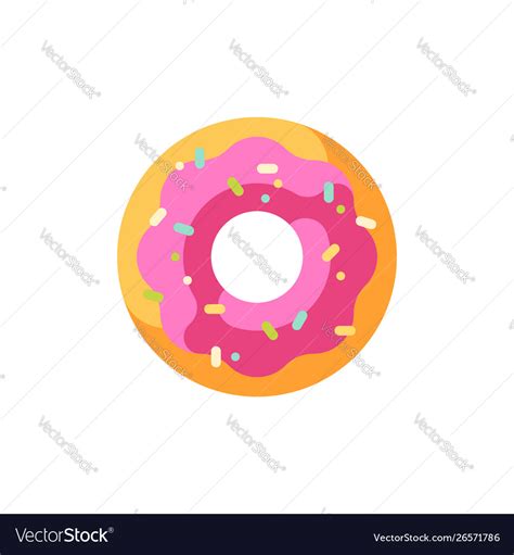 Glazed Sprinkled Pink Donut Flat Icon Royalty Free Vector