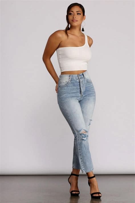 One Shoulder Wonder Crop Top Crop Top With Jeans Jeans And Crop Top