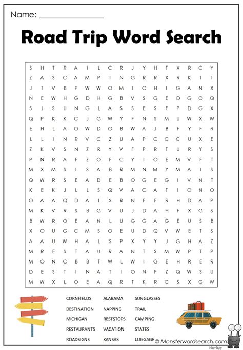 Road Trip Word Search Monster Word Search