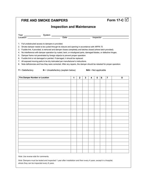 Nfpa Build Monthly Inspection Forms Fire Damper Inspection Checklist Images