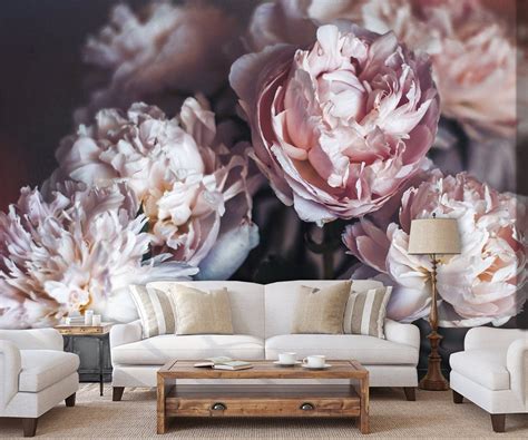 Peony Flowers Wall Mural Peel And Stick Floral Wallpaper Etsy