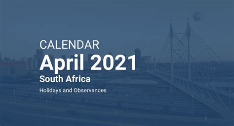 April 2021 Calendar South Africa