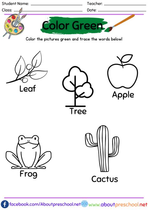 Color Worksheets Green About Preschool