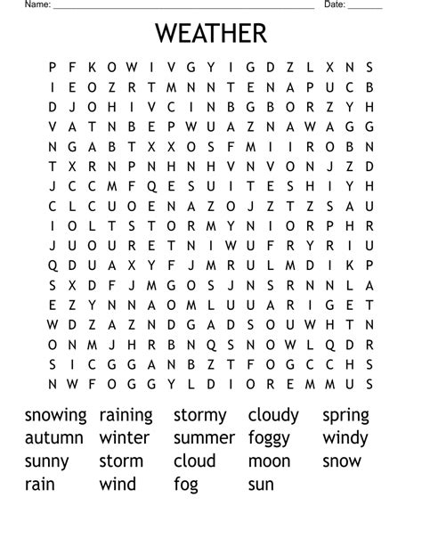 Weather Word Search Wordmint