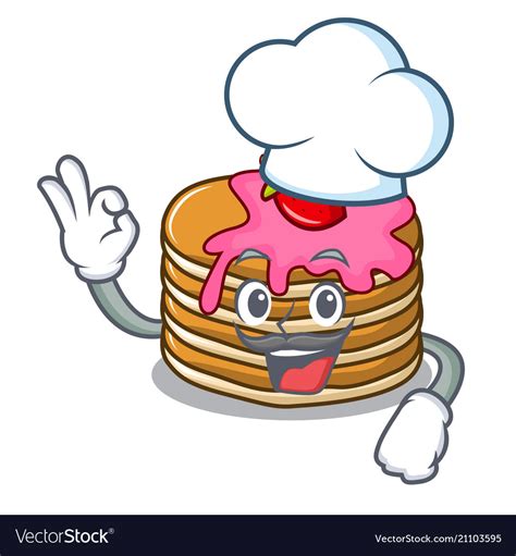 Chef Pancake With Strawberry Character Cartoon Vector Image