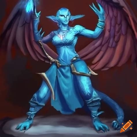 Illustration Of A Powerful Female Blue Dragonborn Monk On Craiyon