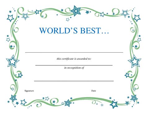 Worlds Best Award Certificate Template Green And Blue Download