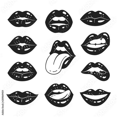 Lips Collection Vector Illustration Of Sexy Womens Black And White