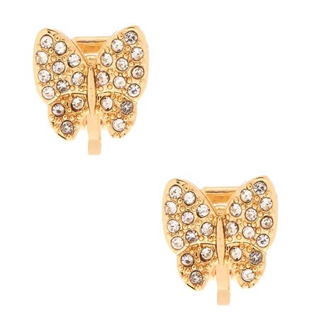 Gold Butterfly Clip On Stud Earrings Claires