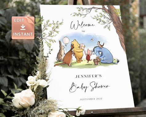 Winnie The Pooh Welcome Sign Classic Pooh Baby Sprinkle Etsy