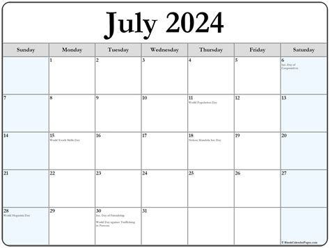 July 2022 With Holidays Calendar