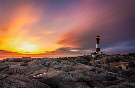 Horizon Lighthouse Building Ocean Rock Sunset Wallpaper