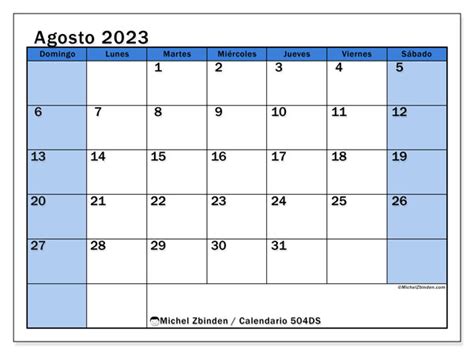 Calendario Agosto De 2023 Para Imprimir “504ds” Michel Zbinden Pr