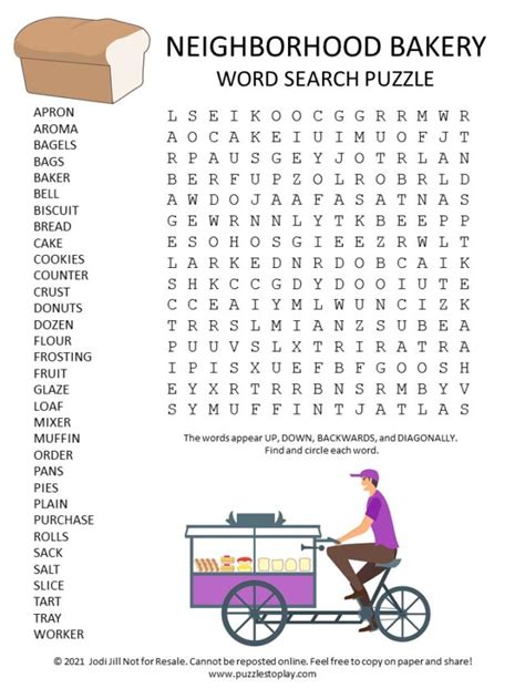 Neighborhood Bakery Word Search Puzzle Puzzles To Play