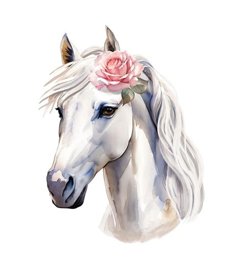 Cavalo Branco Em Uma Coroa Floral Rosa Ilustração Em Aquarela Psd Premium