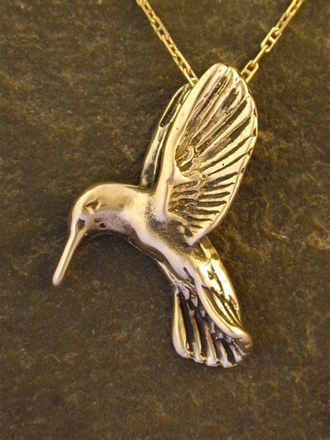 K Gold Hummingbird Pendant On A K Gold Chain Etsy